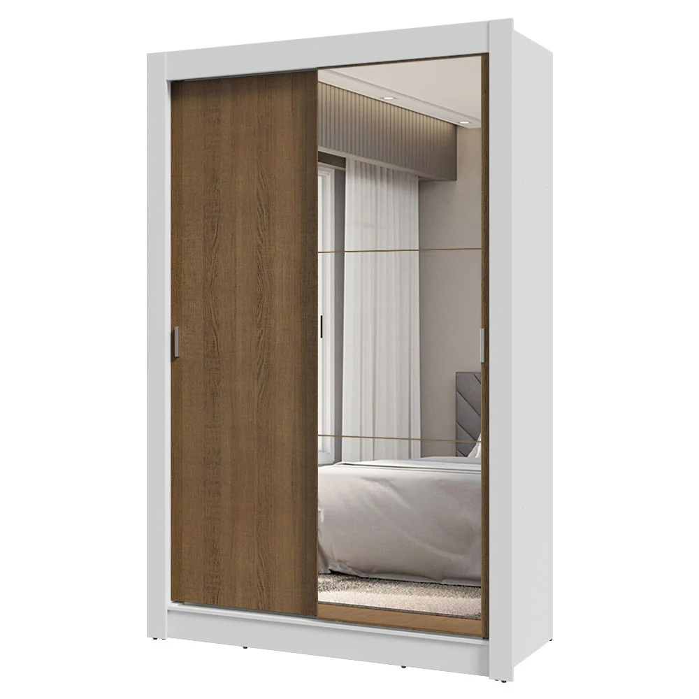 Guarda-Roupa Solteiro 2 Portas de Correr com Espelho 2 Gavetas Branco/Rustic Vivare Madesa - Image 2