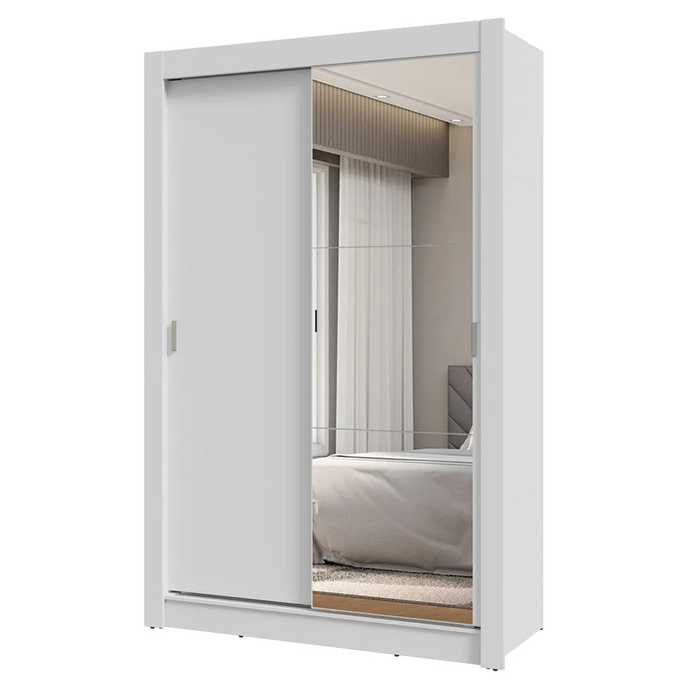 Guarda-Roupa Solteiro 2 Portas de Correr com Espelho 2 Gavetas Branco Vivare Madesa - Image 2