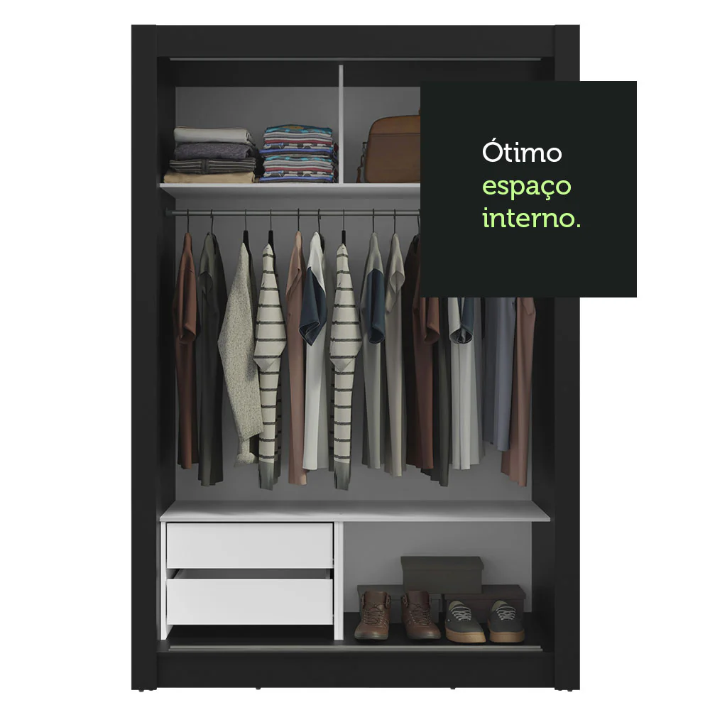 Guarda-Roupa Solteiro 2 Portas de Correr com Espelho 2 Gavetas Preto/Branco Vivare Madesa - Image 8
