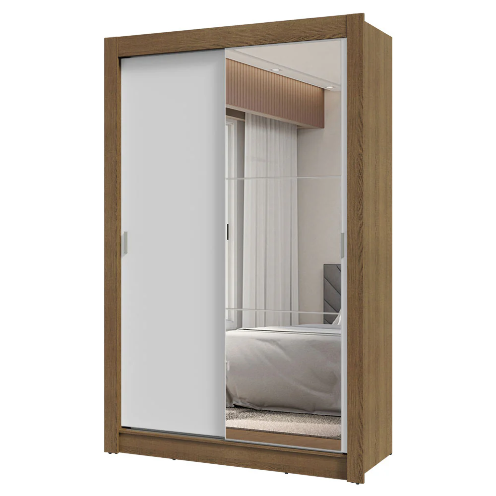 Guarda-Roupa Solteiro 2 Portas de Correr com Espelho 2 Gavetas Rustic/Branco Vivare Madesa - Image 2