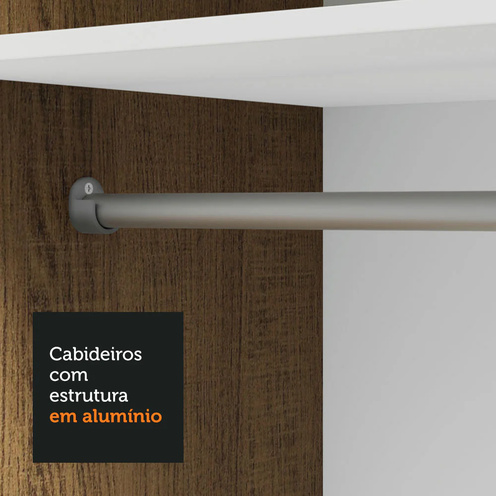 Guarda-Roupa Solteiro 2 Portas de Correr com Espelho 2 Gavetas Rustic/Branco Vivare Madesa - Image 7