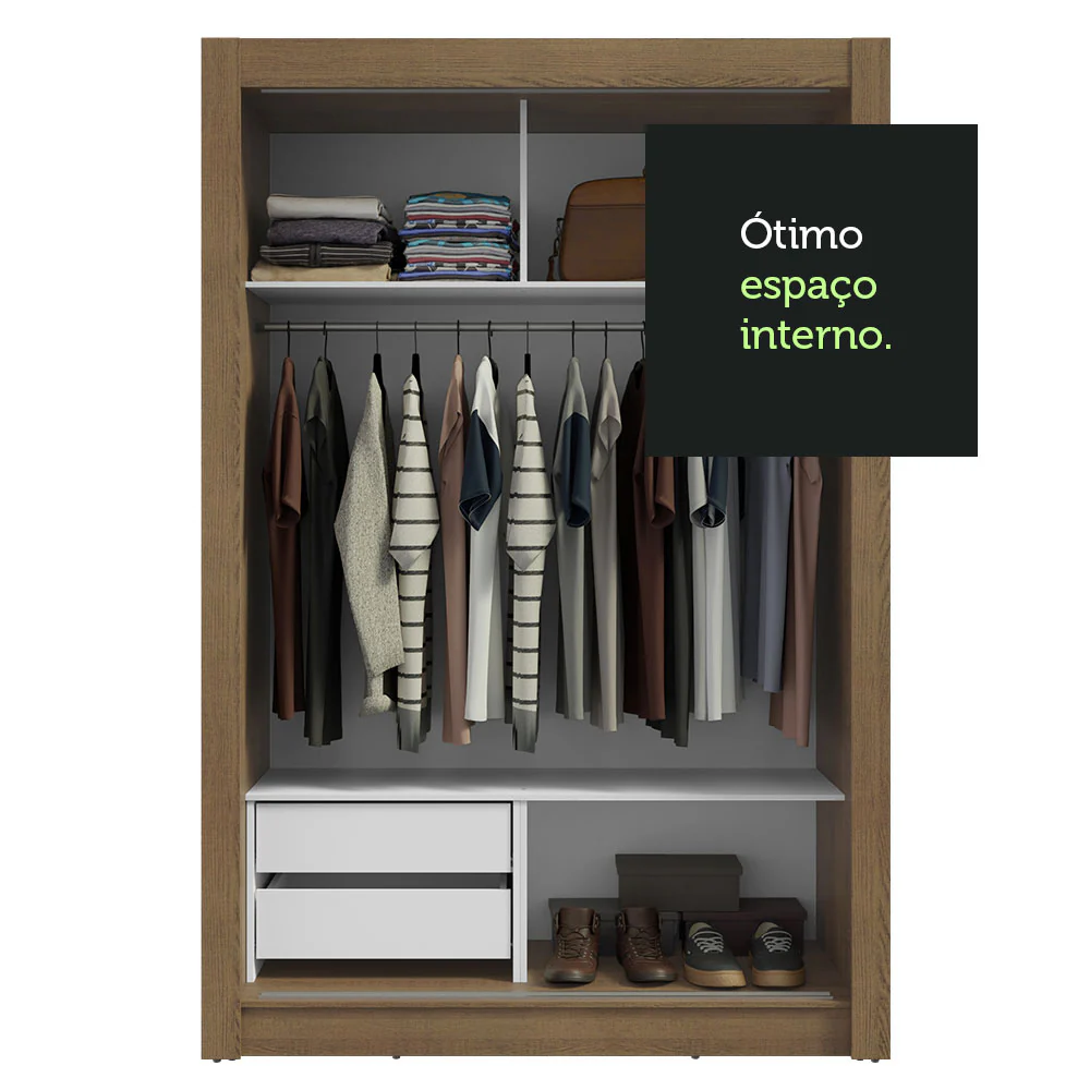 Guarda-Roupa Solteiro 2 Portas de Correr com Espelho 2 Gavetas Rustic Vivare Madesa - Image 8
