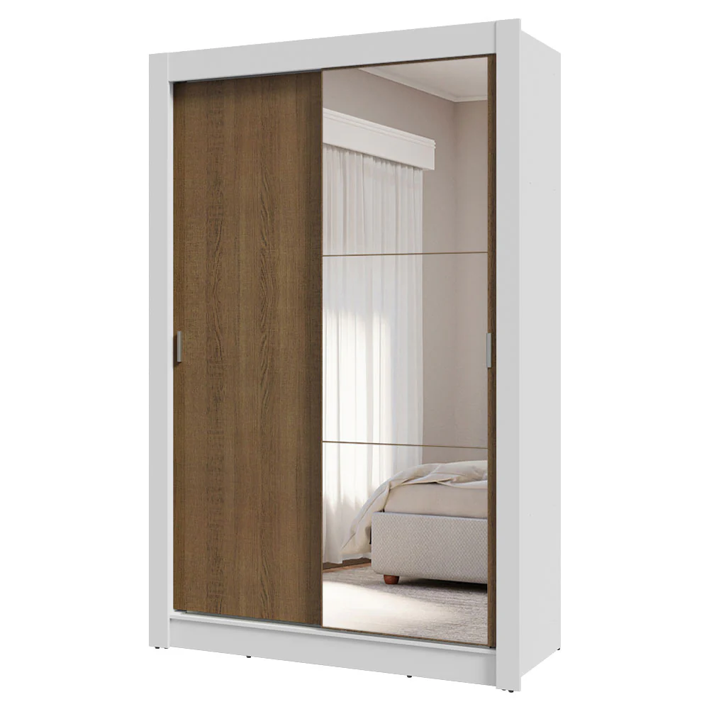 Guarda-Roupa Solteiro 2 Portas de Correr com Espelho 4 Gavetas Branco/Rustic Vivare Plus Madesa - Image 2