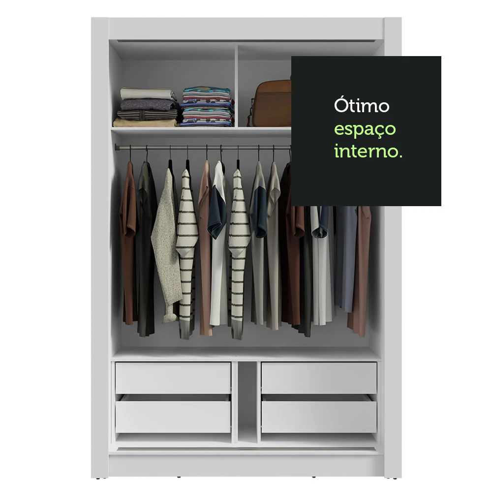 Guarda-Roupa Solteiro 2 Portas de Correr com Espelho 4 Gavetas Branco/Rustic Vivare Plus Madesa - Image 8