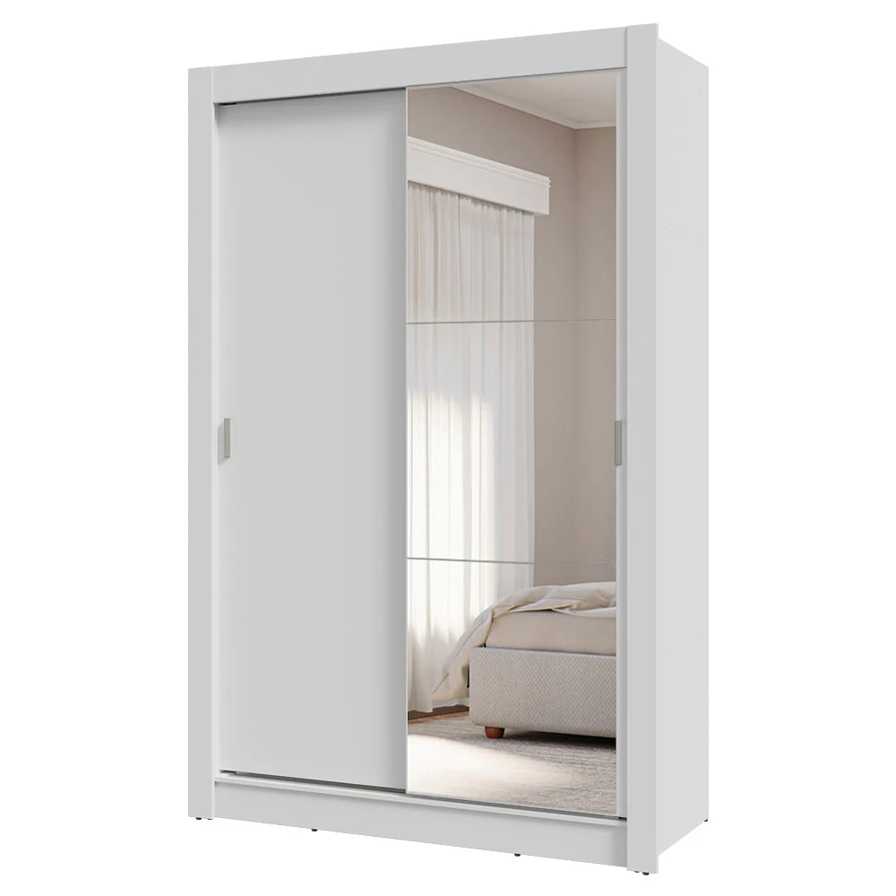 Guarda-Roupa Solteiro 2 Portas de Correr com Espelho 4 Gavetas Branco Vivare Plus Madesa - Image 2