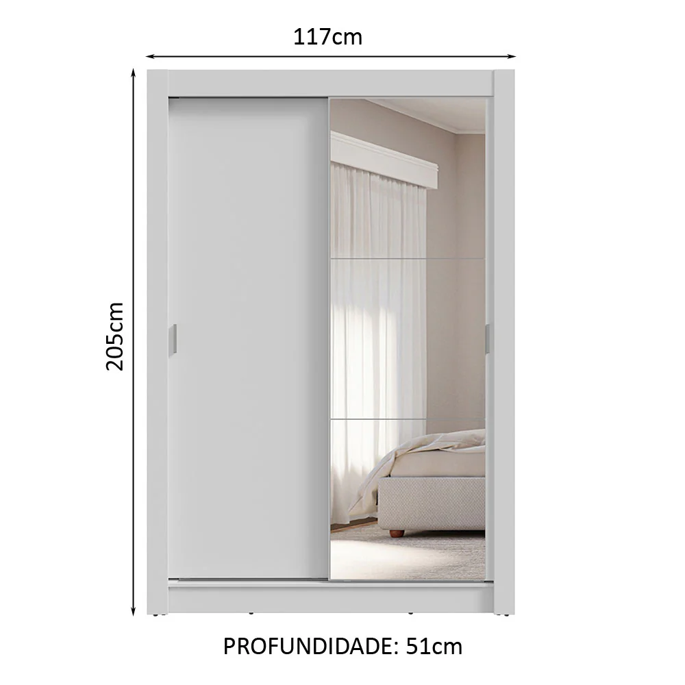 Guarda-Roupa Solteiro 2 Portas de Correr com Espelho 4 Gavetas Branco Vivare Plus Madesa - Image 3