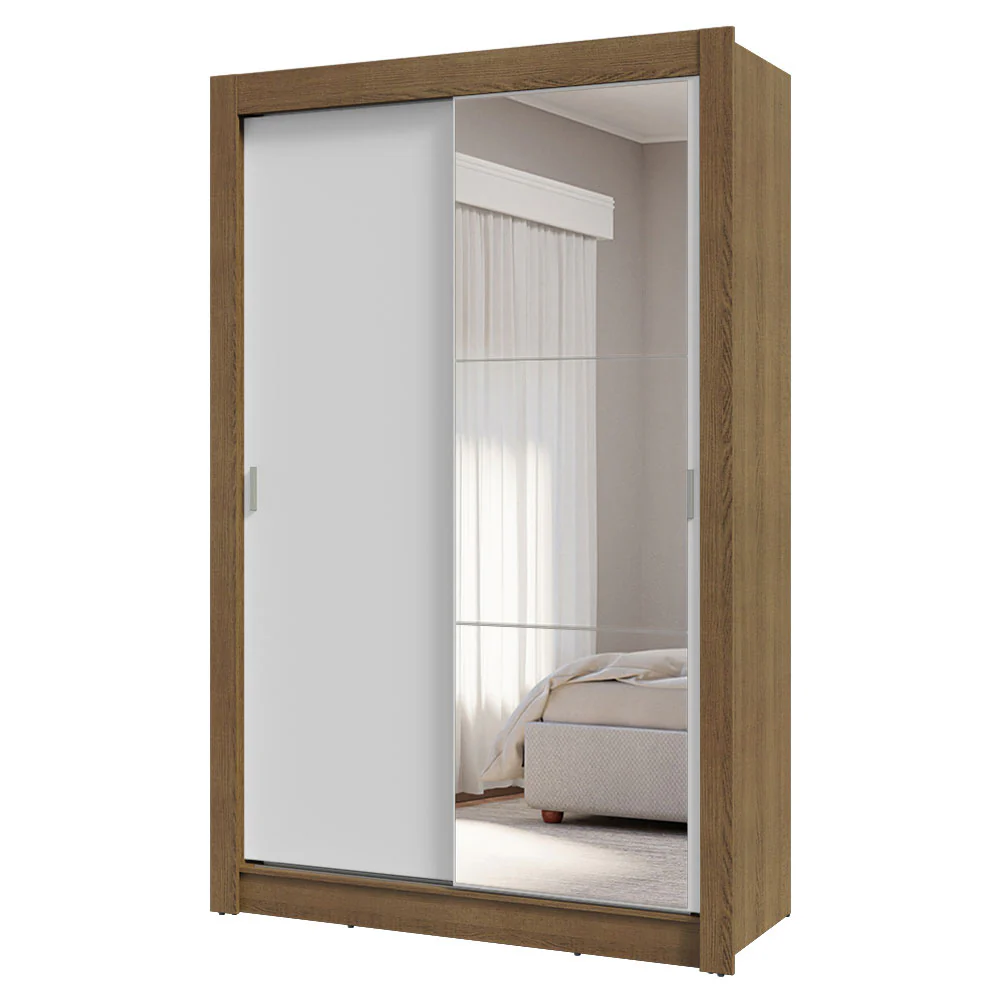 Guarda-Roupa Solteiro 2 Portas de Correr com Espelho 4 Gavetas Rustic/Branco Vivare Plus Madesa - Image 2