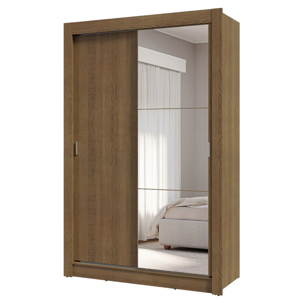 Guarda-Roupa Solteiro 2 Portas de Correr com Espelho 4 Gavetas Rustic Vivare Plus Madesa - Image 2