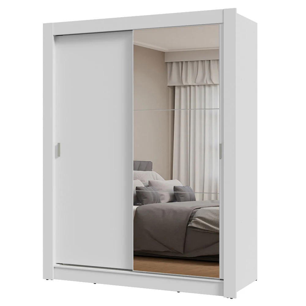 Guarda-Roupa Solteiro 2 Portas de Correr com Espelho Branco Milano Madesa - Image 2