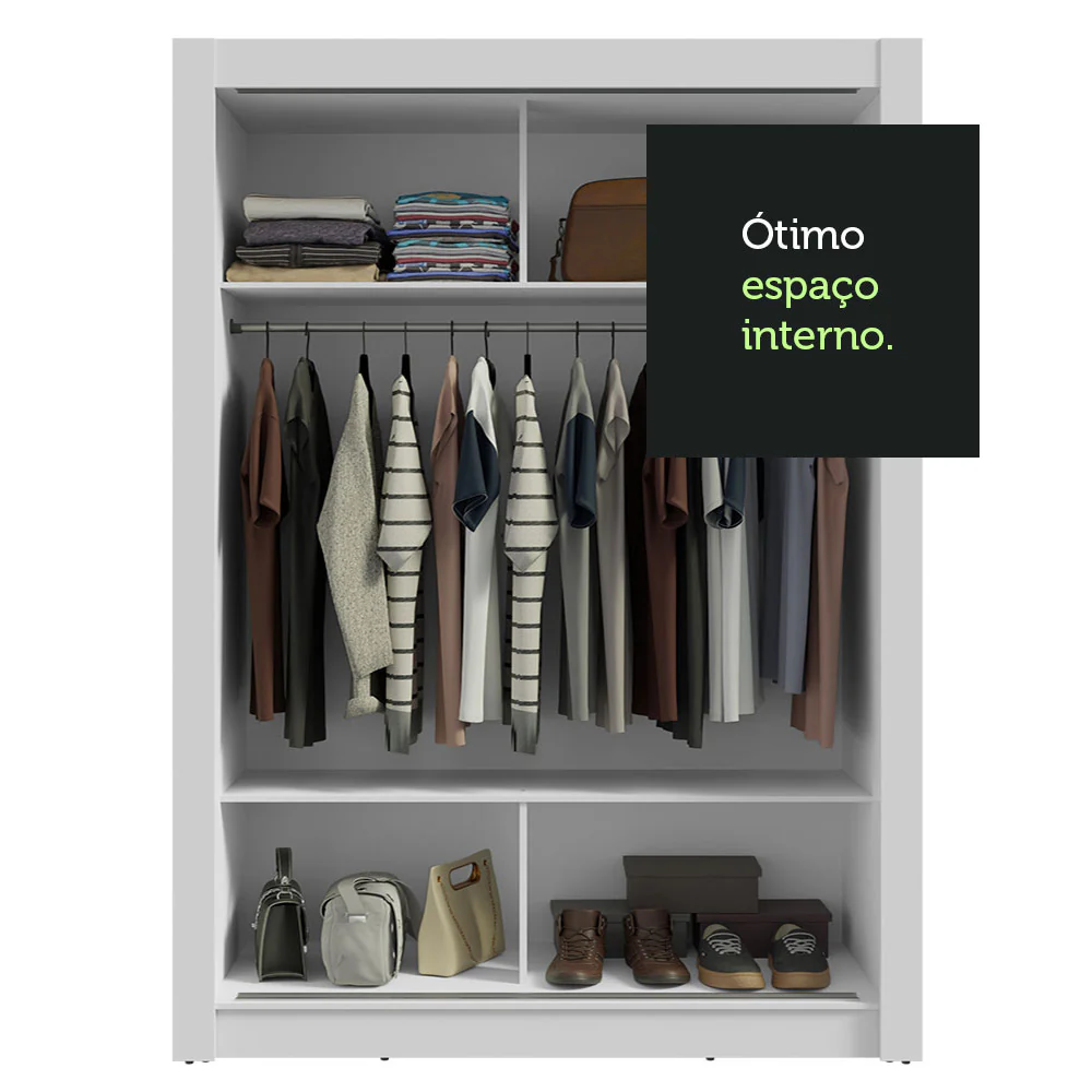 Guarda-Roupa Solteiro 2 Portas de Correr com Espelho Branco/Preto Milano Madesa - Image 8