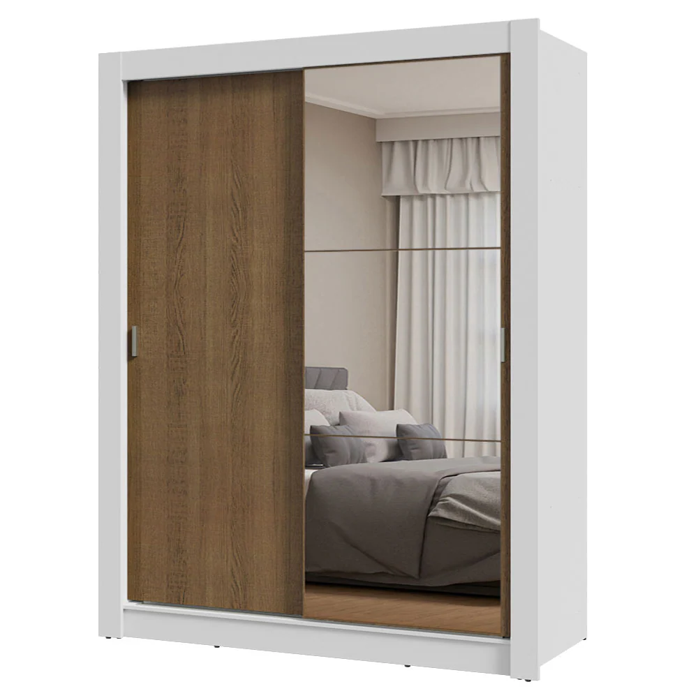 Guarda-Roupa Solteiro 2 Portas de Correr com Espelho Branco/Rustic Milano Madesa - Image 2
