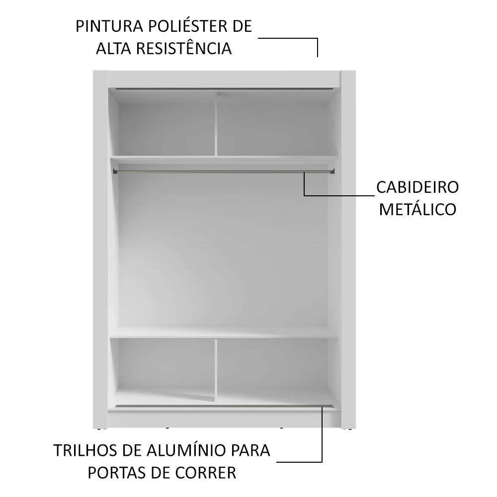 Guarda-Roupa Solteiro 2 Portas de Correr com Espelho Branco/Rustic Milano Madesa - Image 6