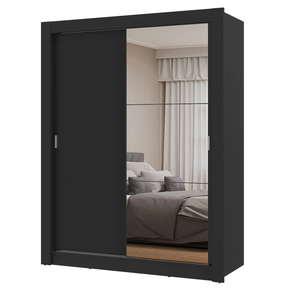Guarda-Roupa Solteiro 2 Portas de Correr com Espelho Preto Milano Madesa - Image 2