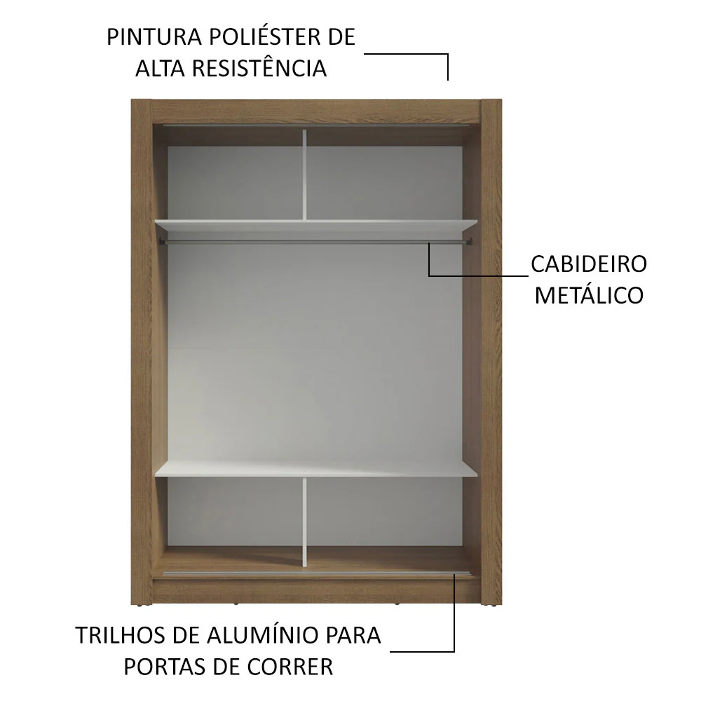Guarda-Roupa Solteiro 2 Portas de Correr com Espelho Rustic/Cinza Milano Madesa - Image 6