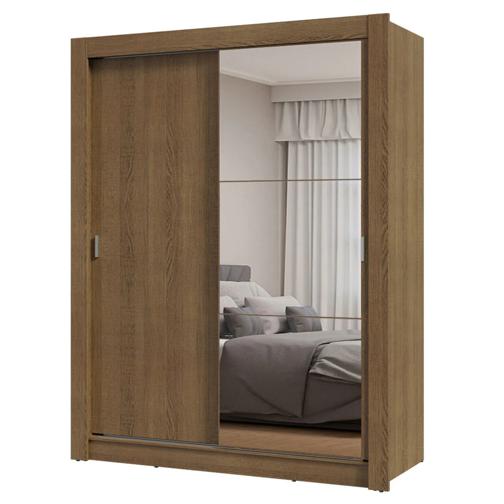 Guarda-Roupa Solteiro 2 Portas de Correr com Espelho Rustic Milano Madesa - Image 2