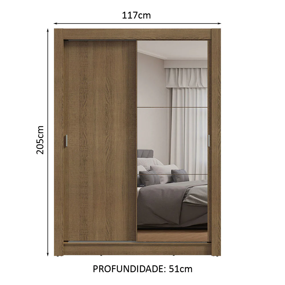 Guarda-Roupa Solteiro 2 Portas de Correr com Espelho Rustic Milano Madesa - Image 3