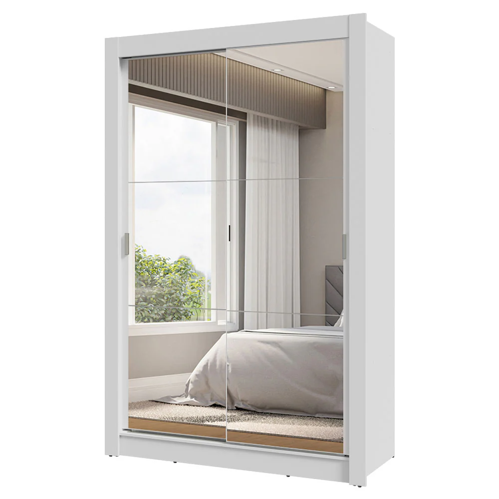 Guarda-Roupa Solteiro 2 Portas de Correr com Espelhos 2 Gavetas Branco Vivare Madesa - Image 2