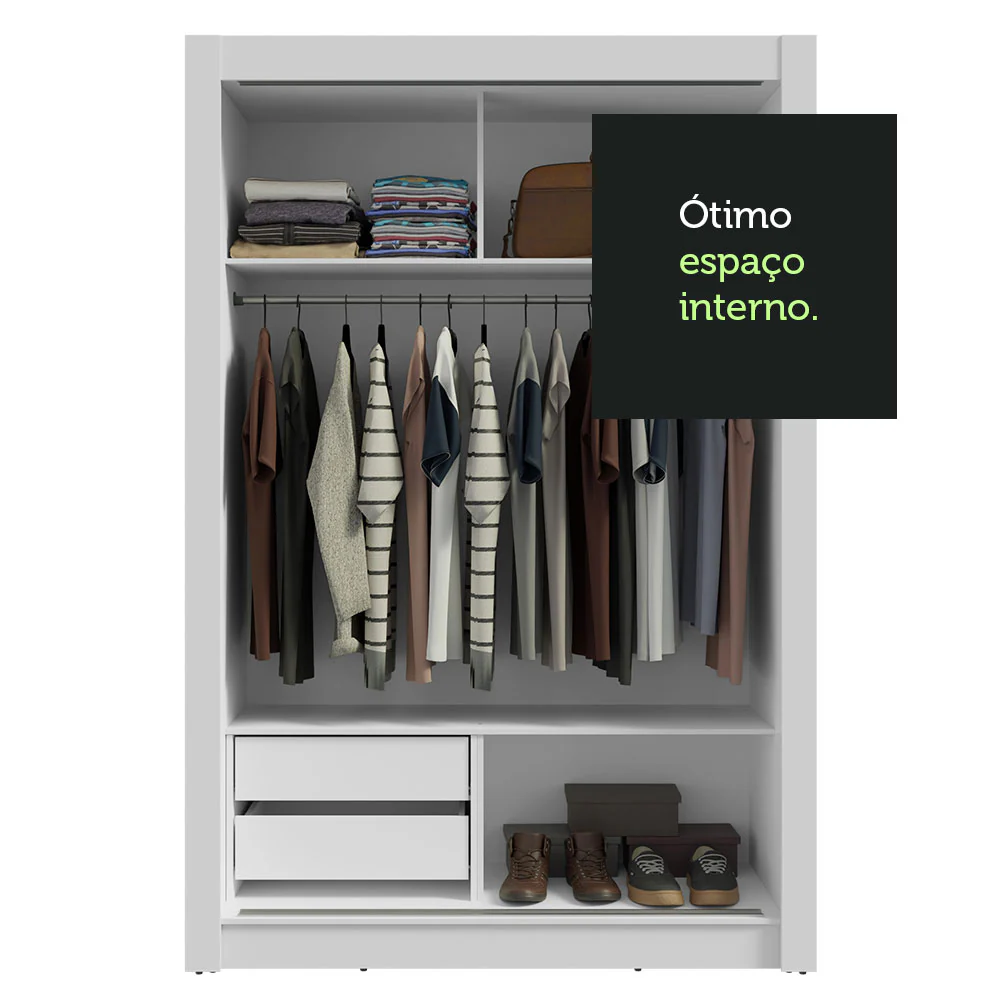 Guarda-Roupa Solteiro 2 Portas de Correr com Espelhos 2 Gavetas Branco Vivare Madesa - Image 8