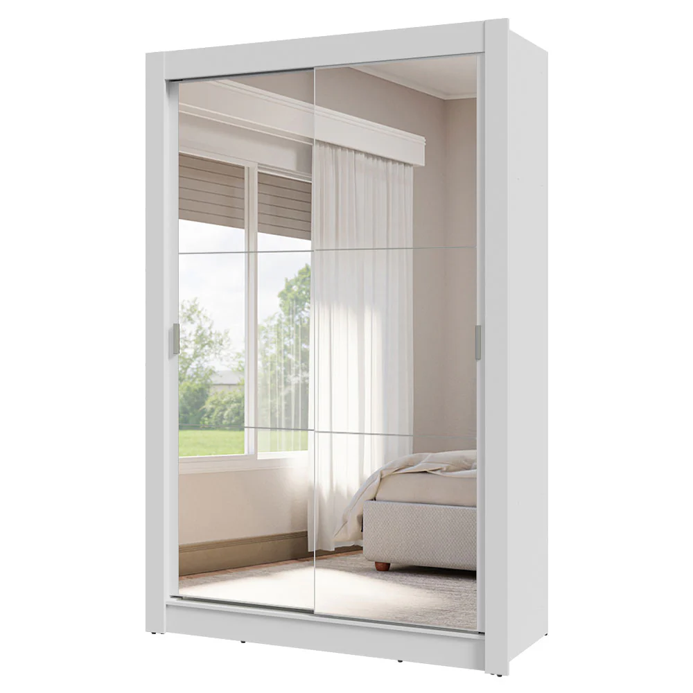 Guarda-Roupa Solteiro 2 Portas de Correr com Espelhos 4 Gavetas Branco Vivare Plus Madesa - Image 2