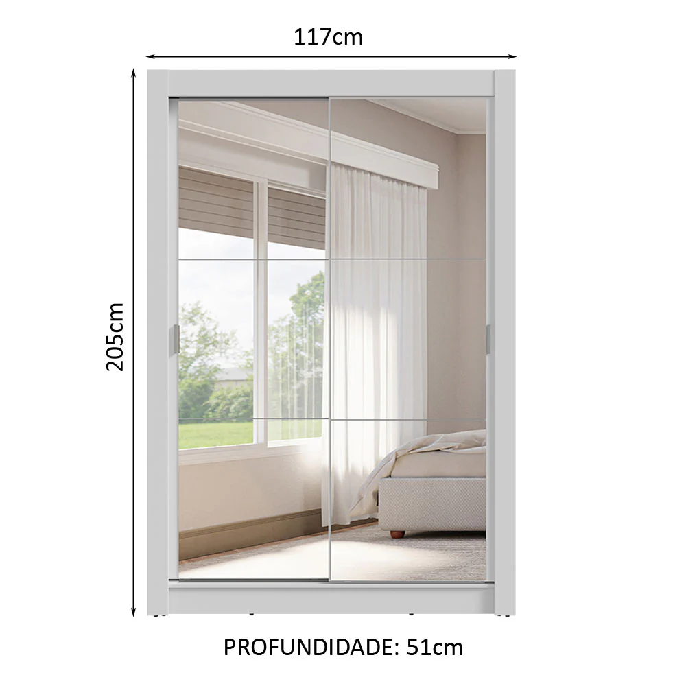 Guarda-Roupa Solteiro 2 Portas de Correr com Espelhos 4 Gavetas Branco Vivare Plus Madesa - Image 3