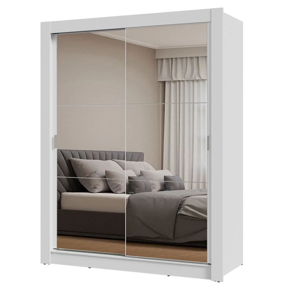 Guarda-Roupa Solteiro 2 Portas de Correr com Espelhos Branco Milano Madesa - Image 2