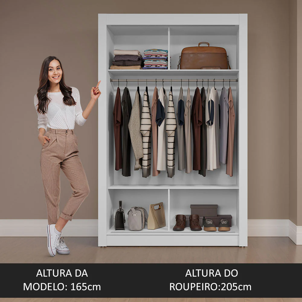 Guarda-Roupa Solteiro 2 Portas de Correr com Espelhos Branco Milano Madesa - Image 5