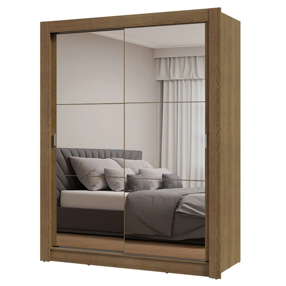 Guarda-Roupa Solteiro 2 Portas de Correr com Espelhos Rustic Milano Madesa - Image 2