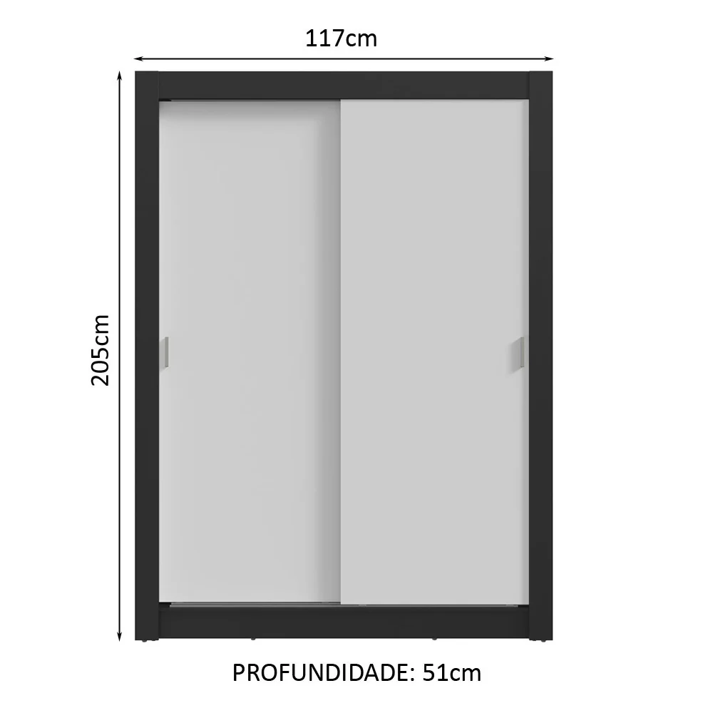 Guarda-Roupa Solteiro 2 Portas de Correr Preto/Branco Milano Madesa - Image 3