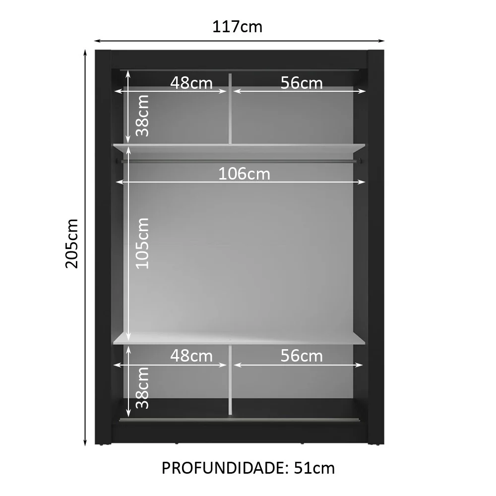 Guarda-Roupa Solteiro 2 Portas de Correr Preto/Branco Milano Madesa - Image 4