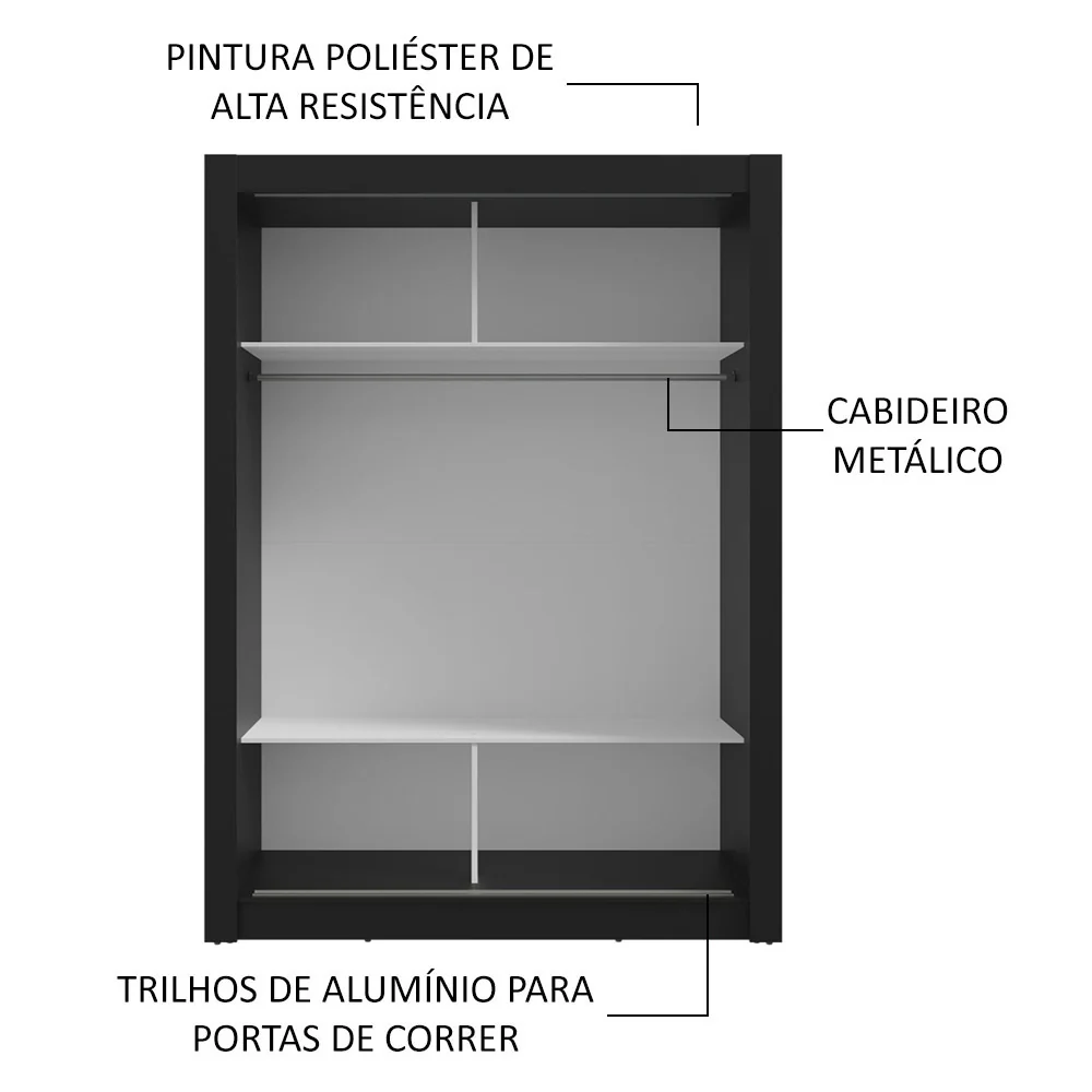 Guarda-Roupa Solteiro 2 Portas de Correr Preto/Branco Milano Madesa - Image 6