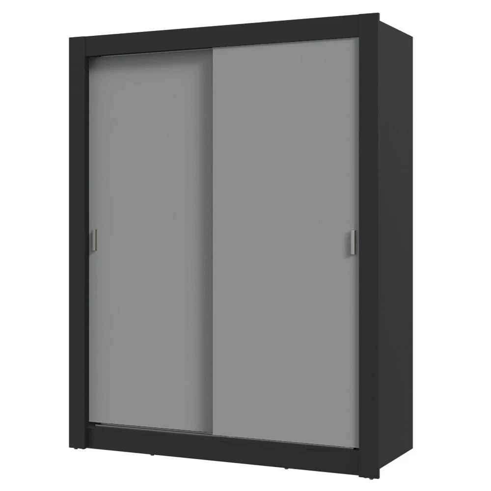 Guarda-Roupa Solteiro 2 Portas de Correr Preto/Cinza Milano Madesa - Image 2