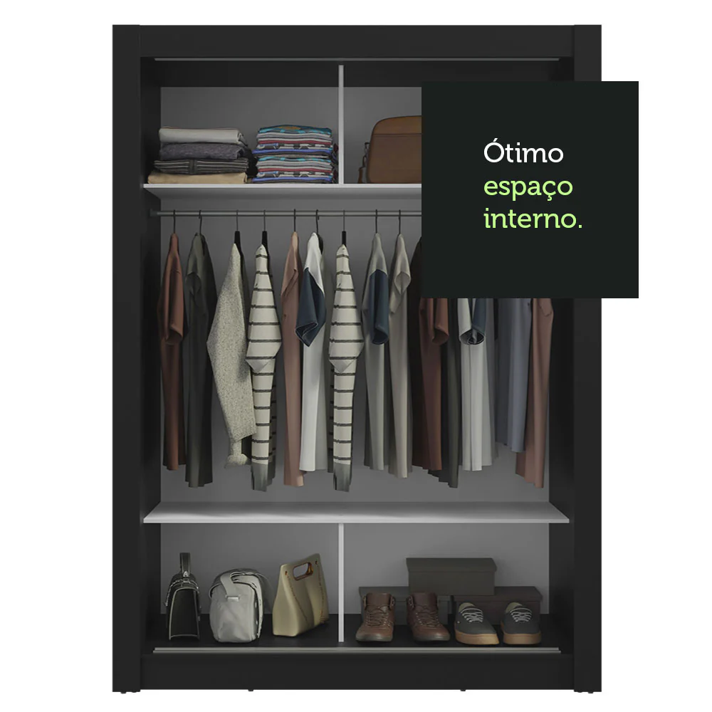 Guarda-Roupa Solteiro 2 Portas de Correr Preto/Cinza Milano Madesa - Image 7