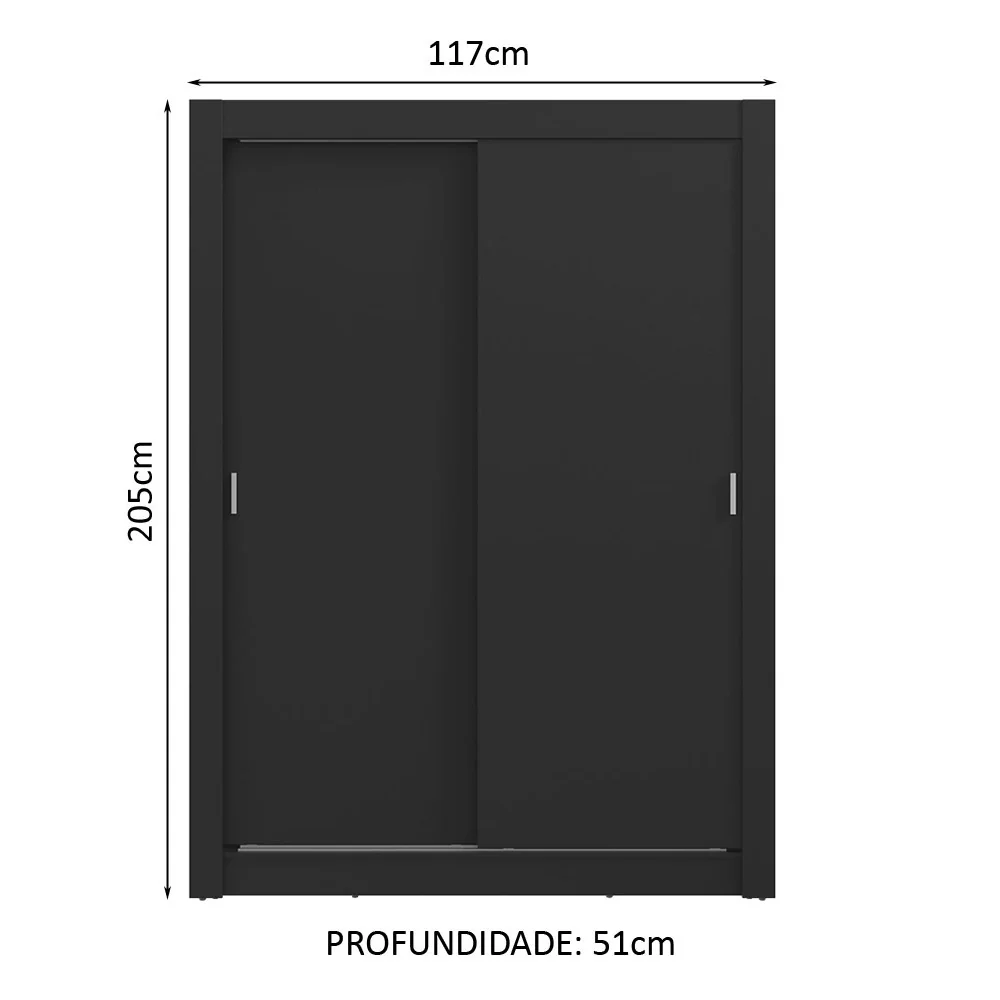 Guarda-Roupa Solteiro 2 Portas de Correr Preto Milano Madesa - Image 3