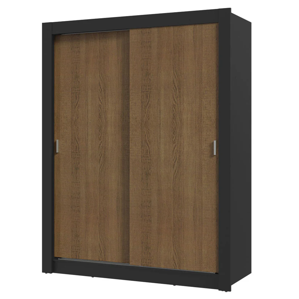 Guarda-Roupa Solteiro 2 Portas de Correr Preto/Rustic Milano Madesa - Image 2