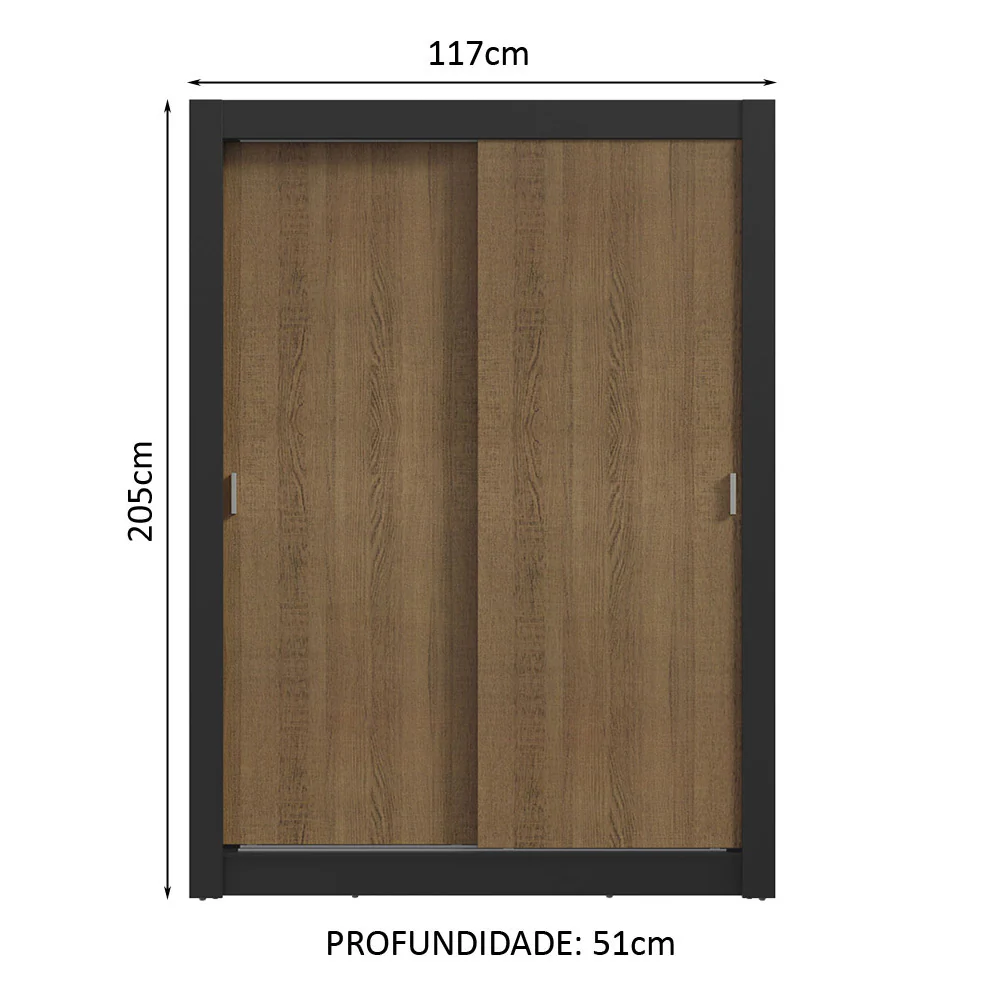 Guarda-Roupa Solteiro 2 Portas de Correr Preto/Rustic Milano Madesa - Image 3