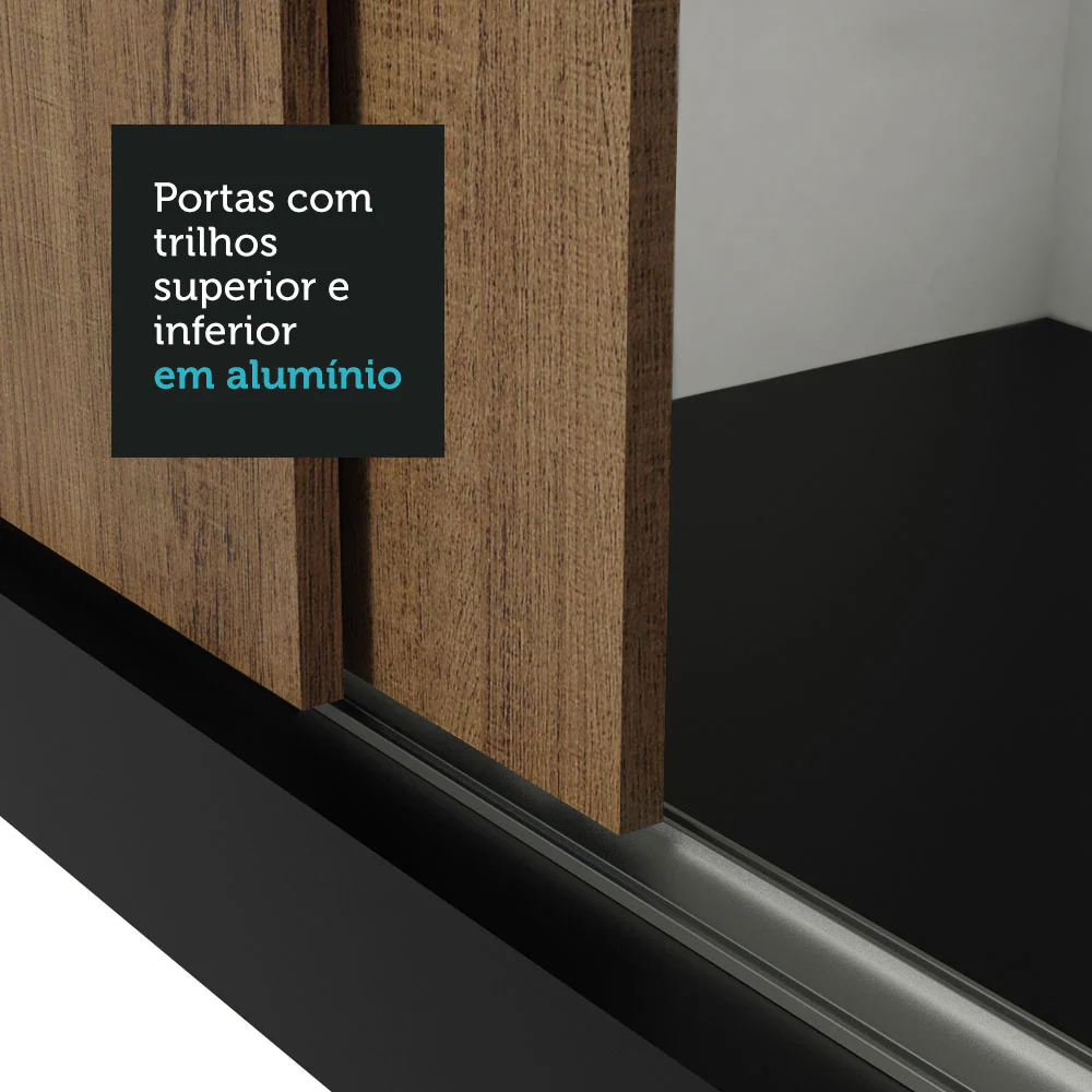Guarda-Roupa Solteiro 2 Portas de Correr Preto/Rustic Milano Madesa - Image 9