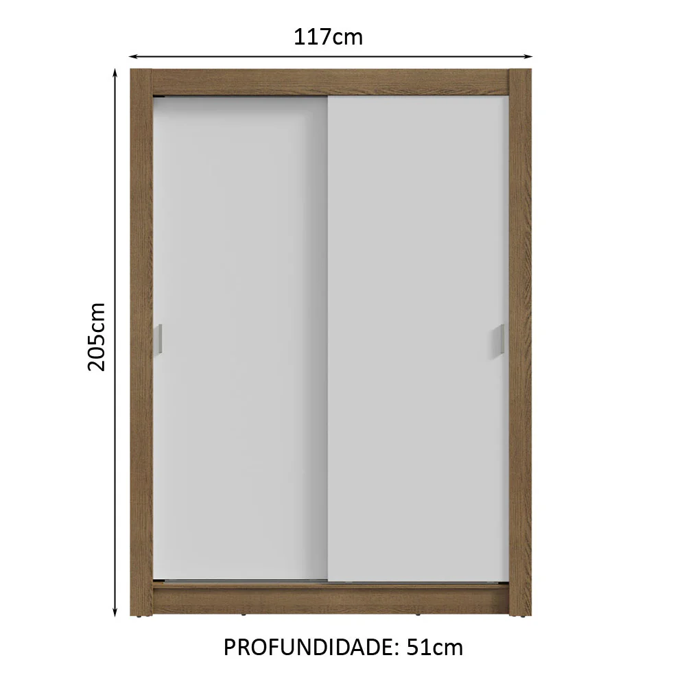 Guarda-Roupa Solteiro 2 Portas de Correr Rustic/Branco Milano Madesa - Image 3
