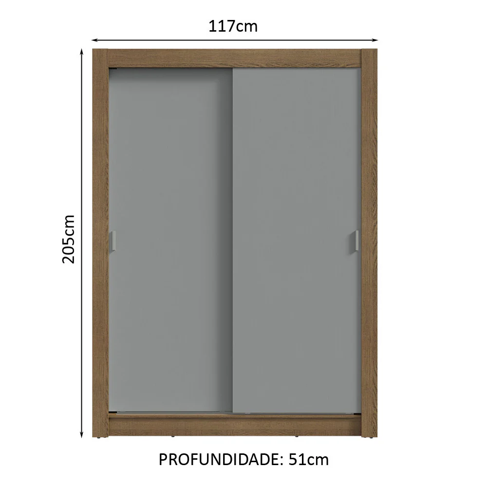 Guarda-Roupa Solteiro 2 Portas de Correr Rustic/Cinza Milano Madesa - Image 3