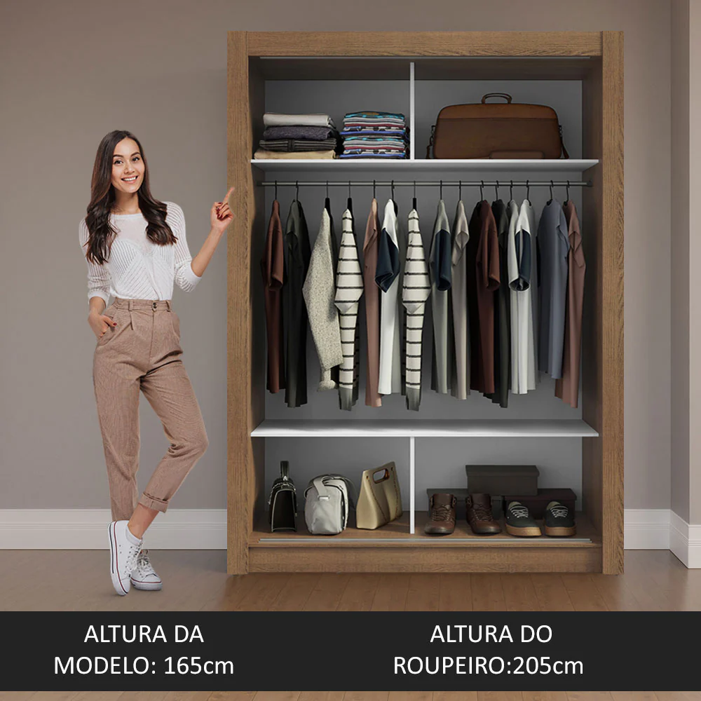 Guarda-Roupa Solteiro 2 Portas de Correr Rustic/Cinza Milano Madesa - Image 5