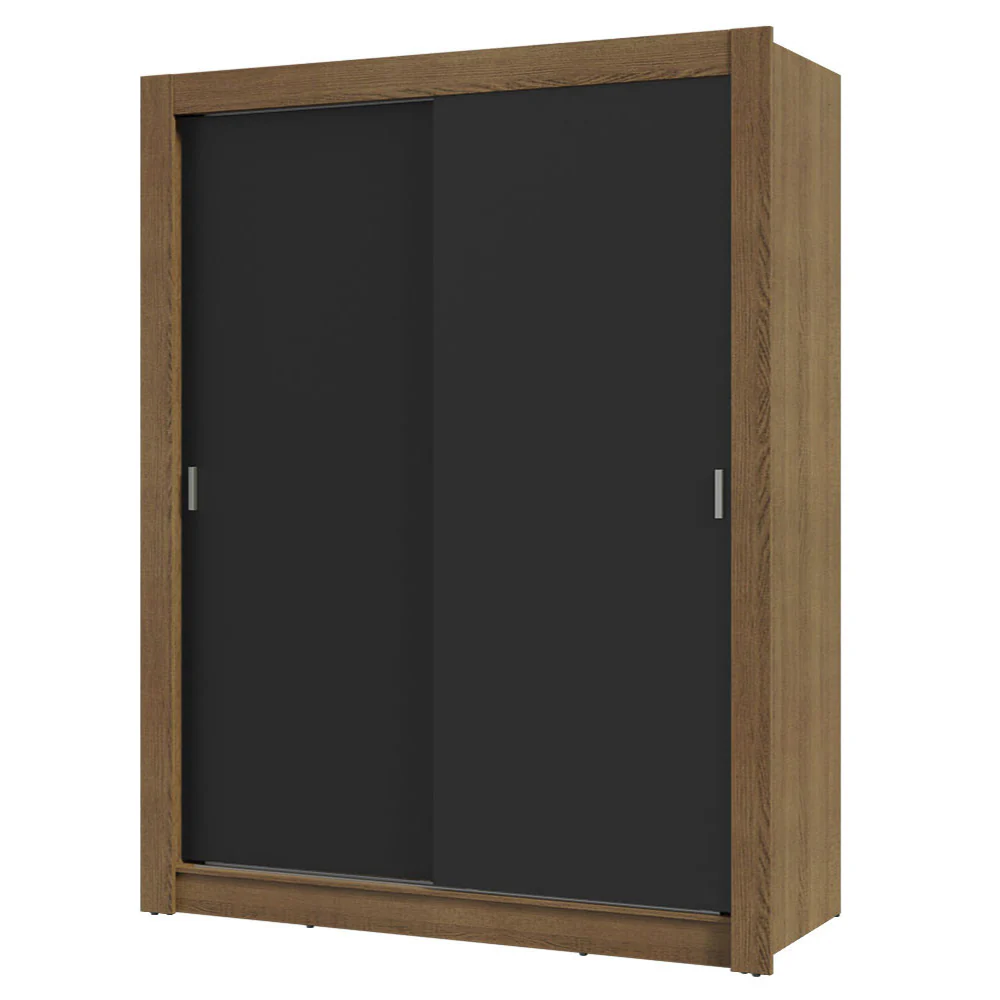 Guarda-Roupa Solteiro 2 Portas de Correr Rustic/Preto Milano Madesa - Image 2