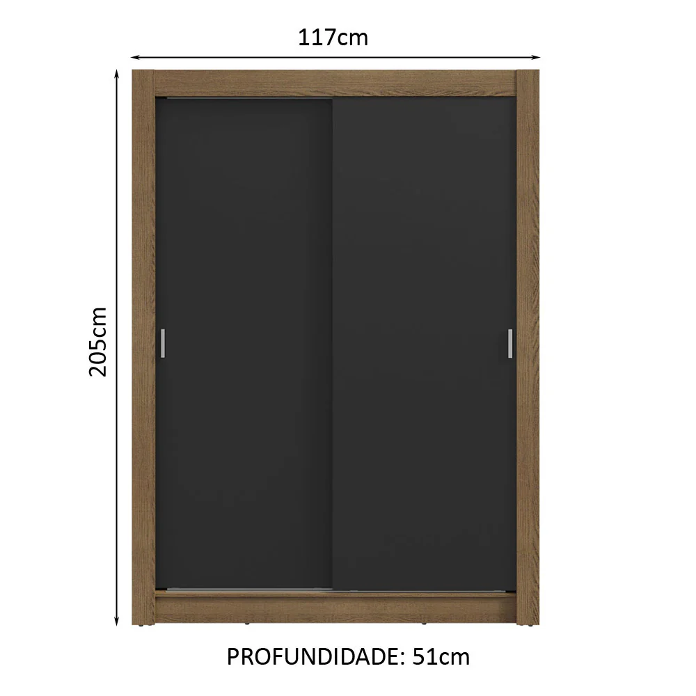 Guarda-Roupa Solteiro 2 Portas de Correr Rustic/Preto Milano Madesa - Image 3