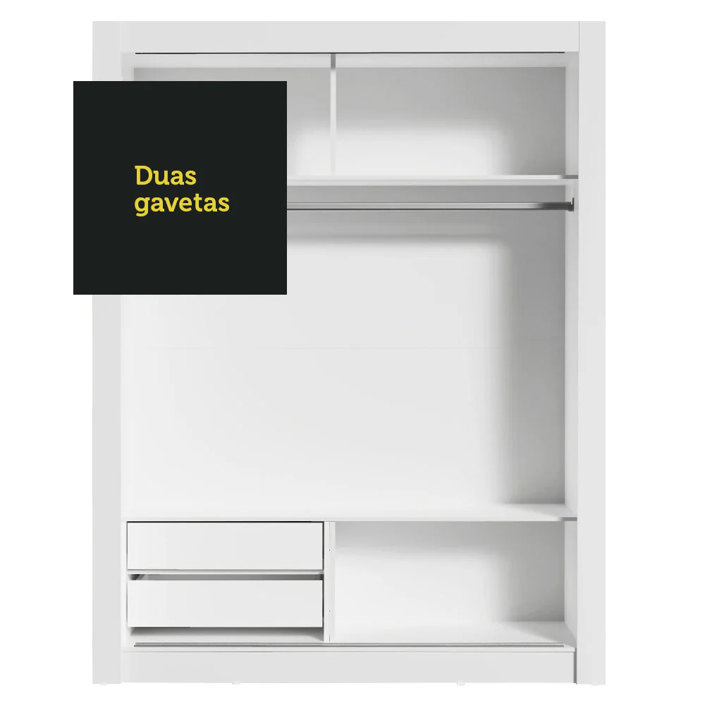 Guarda-Roupa Solteiro Madesa Dallas 2 Portas de Correr 2 Gavetas Branco - Image 9