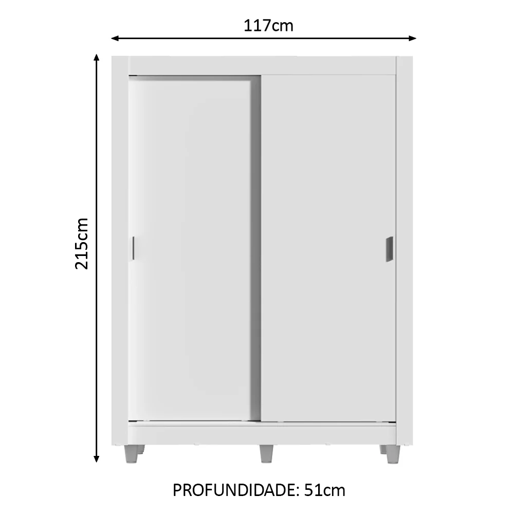 Guarda-Roupa Solteiro Madesa Dallas 2 Portas de Correr 2 Gavetas com Pés Branco - Image 2