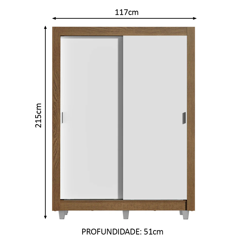 Guarda-Roupa Solteiro Madesa Dallas 2 Portas de Correr 2 Gavetas com Pés Rustic/Branco - Image 2