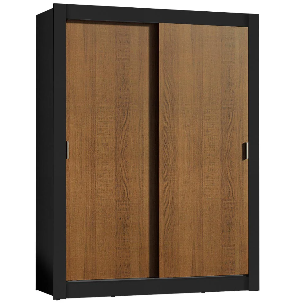 Guarda-Roupa Solteiro Madesa Dallas 2 Portas de Correr 2 Gavetas Preto/Rustic - Image 2