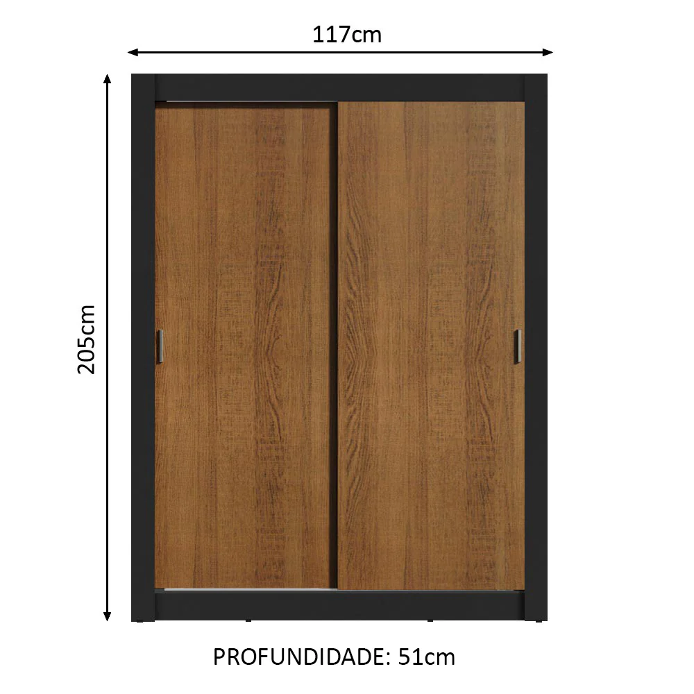 Guarda-Roupa Solteiro Madesa Dallas 2 Portas de Correr 2 Gavetas Preto/Rustic - Image 3