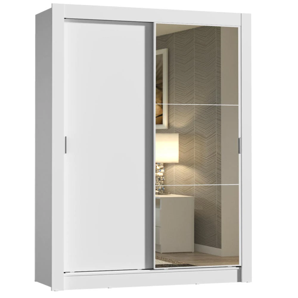 Guarda-Roupa Solteiro Madesa Dallas 2 Portas de Correr com Espelho 2 Gavetas Branco - Image 2
