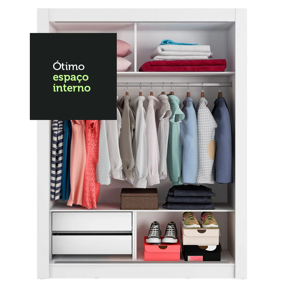 Guarda-Roupa Solteiro Madesa Dallas 2 Portas de Correr com Espelho 2 Gavetas Branco/Rustic - Image 8