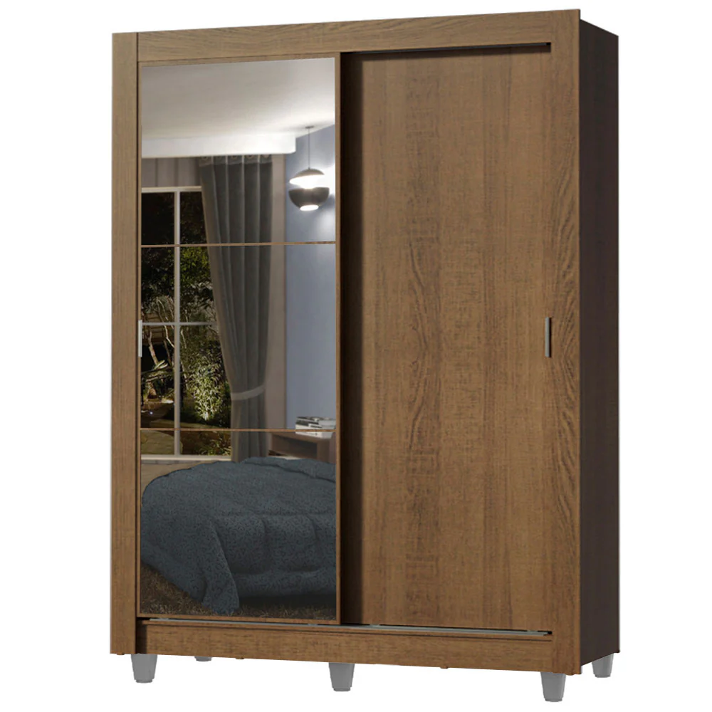 Guarda-Roupa Solteiro Madesa Dallas 2 Portas de Correr com Espelho 2 Gavetas com Pés Rustic - Image 2