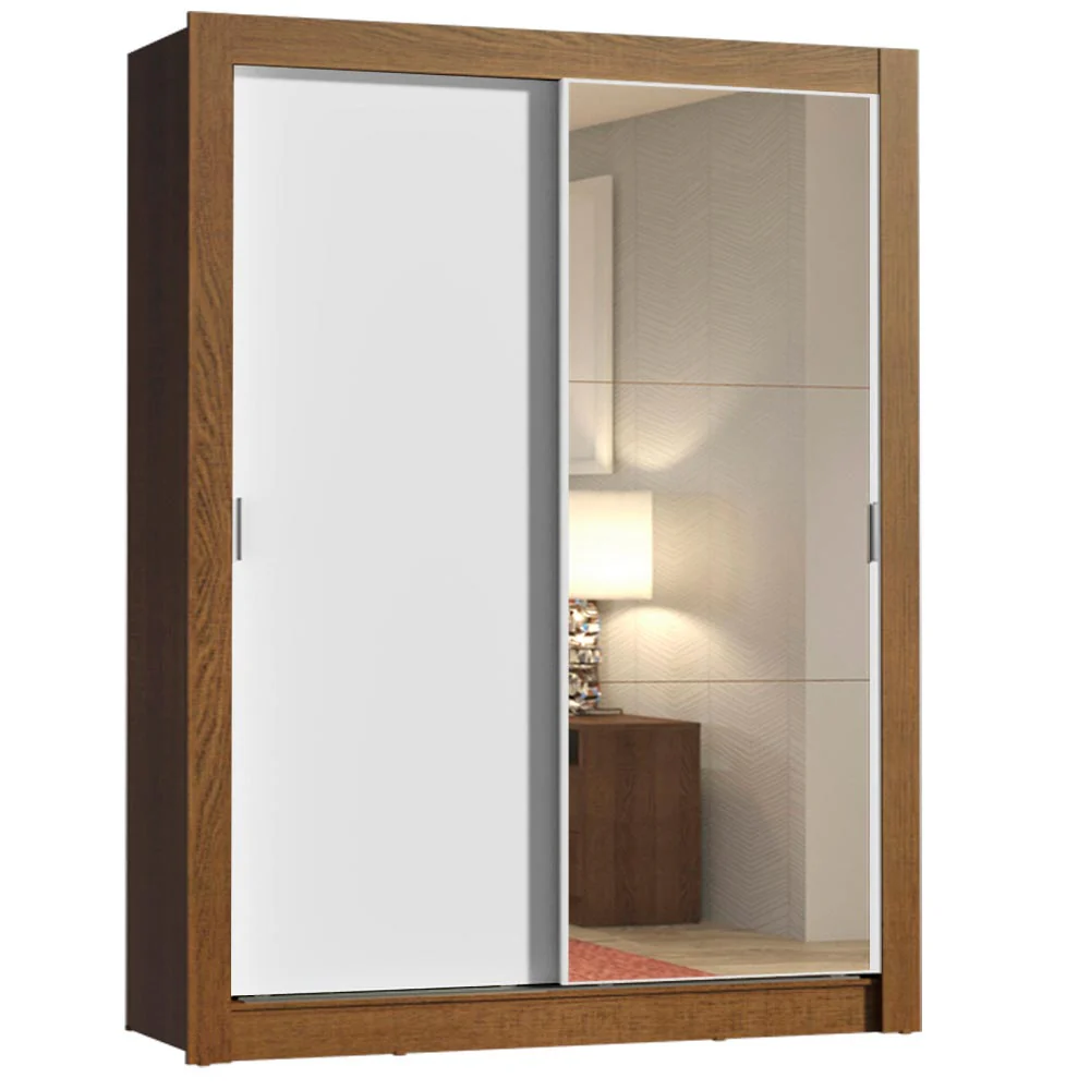 Guarda-Roupa Solteiro Madesa Dallas 2 Portas de Correr com Espelho 2 Gavetas Rustic/Branco - Image 2